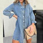 Mini-jurk met Denim en Ruches - Women Summer Dress - Jurkjes.co