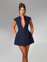 Mini Jurk met Diepe V-hals en Kapmouwtjes - Midi Dresses - Jurkjes.co