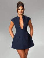 Mini Jurk met Diepe V-hals en Kapmouwtjes - Midi Dresses - Jurkjes.co