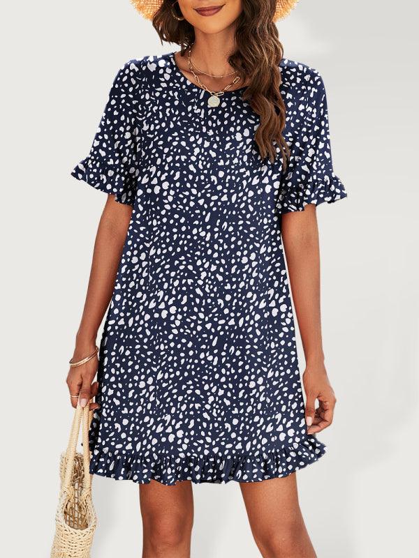 Mini Jurk met Dierenprint en Rimpelmouwen - Mini Dresses - Jurkjes.co