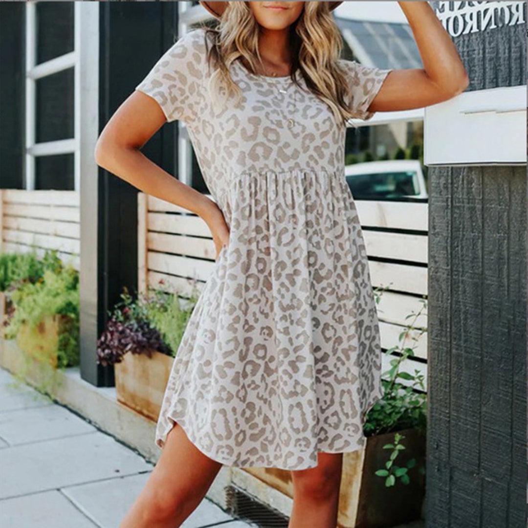 Mini-jurk met Dierenprint en Ronde Hals - Women Summer Dress - Jurkjes.co