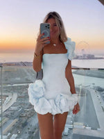 Mini Jurk met Eén Schouder en Rimpelrand - Mini Dresses - Jurkjes.co