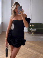 Mini Jurk met Eén Schouder en Rimpelrand - Mini Dresses - Jurkjes.co