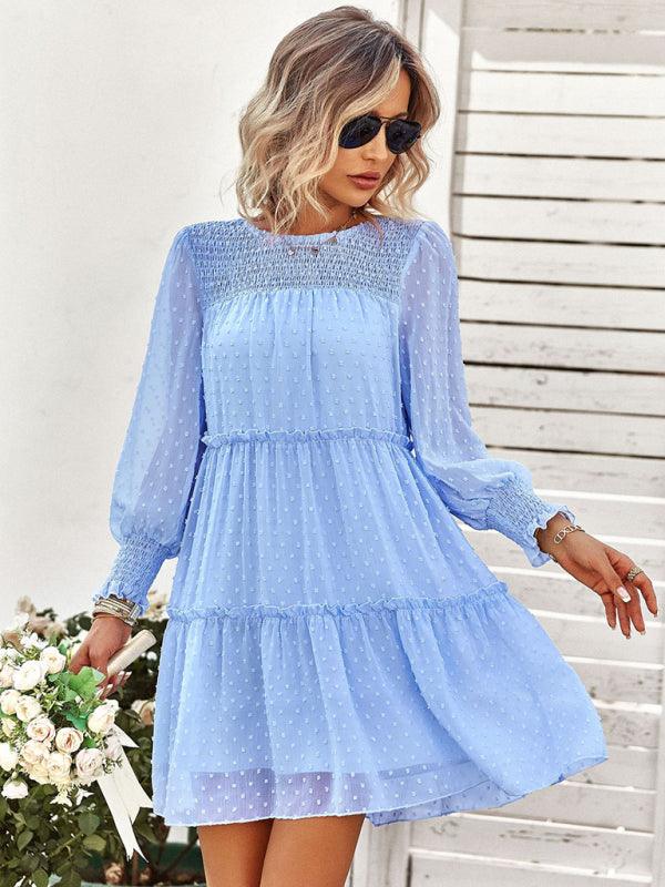 Mini Jurk met Elastische Taille en Effen Design - Mini Dresses - Jurkjes.co