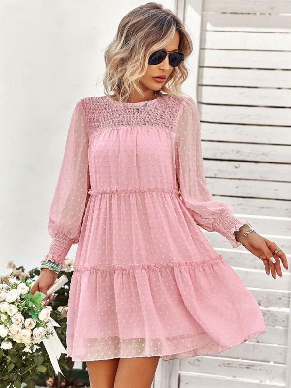 Mini Jurk met Elastische Taille en Effen Design - Mini Dresses - Jurkjes.co