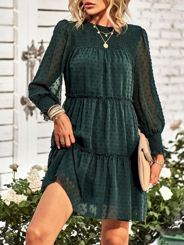 Mini Jurk met Elastische Taille en Effen Design - Mini Dresses - Jurkjes.co