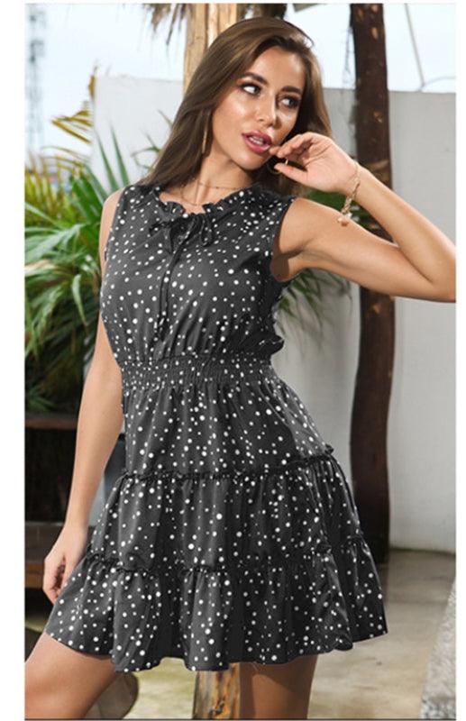 Mini Jurk met Elastische Taille en Polkadots - Mini Dresses - Jurkjes.co