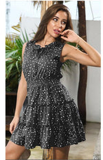 Mini Jurk met Elastische Taille en Polkadots - Mini Dresses - Jurkjes.co