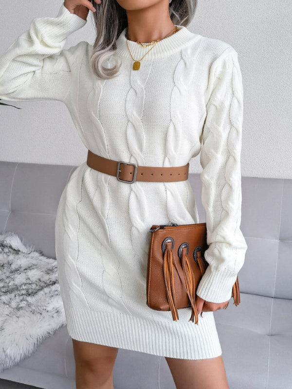 Mini Jurk met Gebreide Stof en Lange Mouwen - Mini Dresses - Jurkjes.co