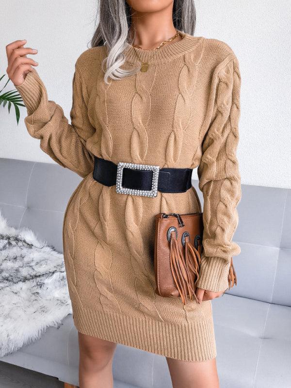 Mini Jurk met Gebreide Stof en Lange Mouwen - Mini Dresses - Jurkjes.co