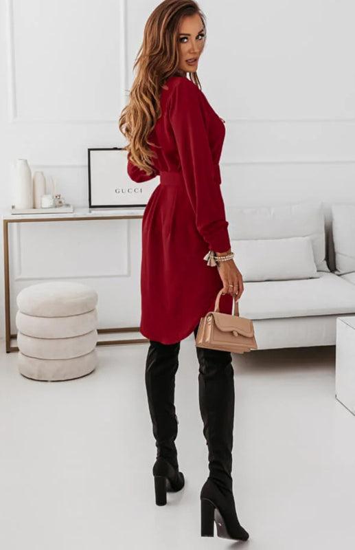 Mini Jurk met Gekraagde Hals en Knopen - Mini Dresses - Jurkjes.co