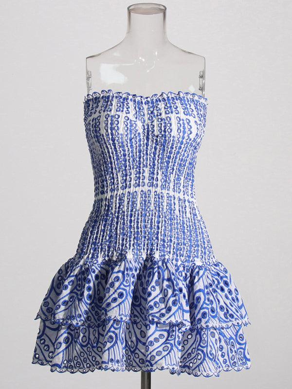 Mini Jurk met Geometrisch Patroon en Gerimpelde Zoom - Mini Dresses - Jurkjes.co