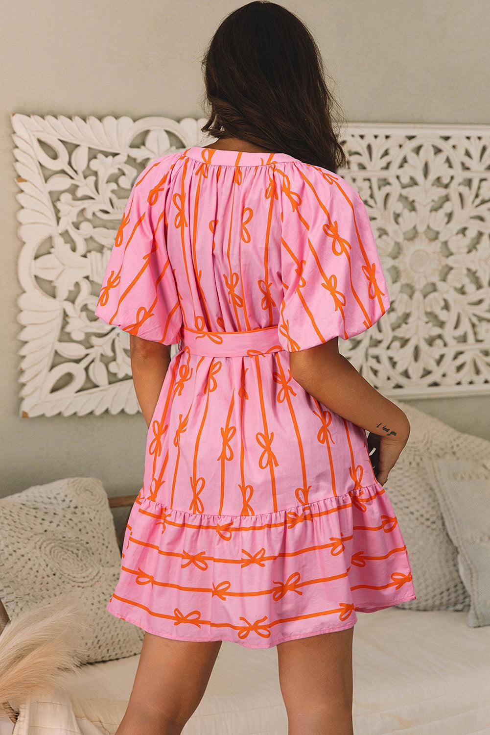Mini Jurk met Gestreept Strikdetail - Mini Dresses - Jurkjes.co