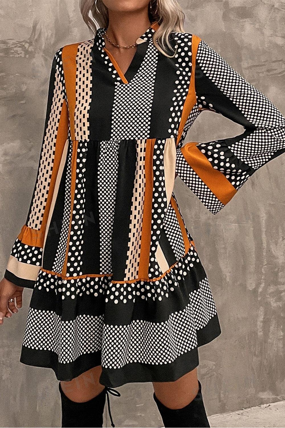 Mini Jurk met Gestreepte Stippenprint - Mini Dresses - Jurkjes.co