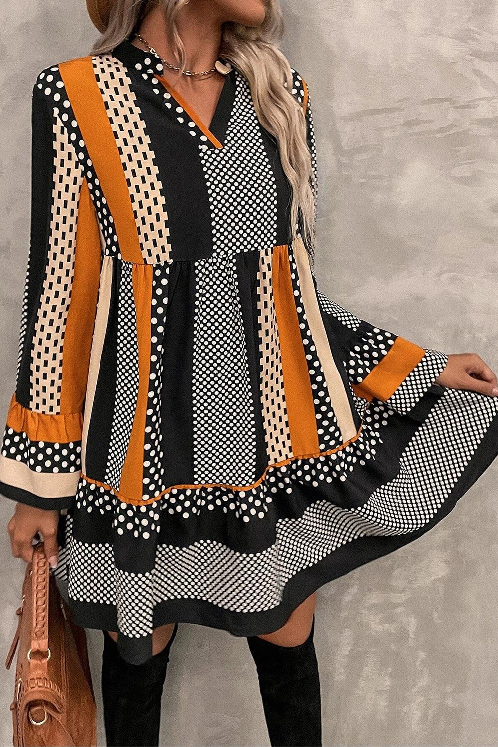 Mini Jurk met Gestreepte Stippenprint - Mini Dresses - Jurkjes.co