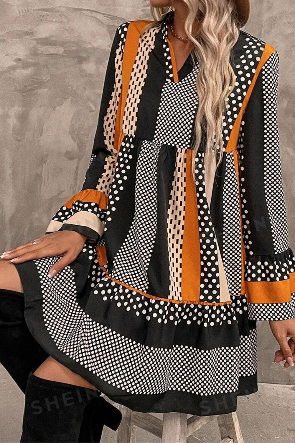 Mini Jurk met Gestreepte Stippenprint - Mini Dresses - Jurkjes.co