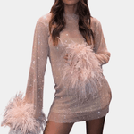 Mini Jurk met Glinsterende Stof en Veren - Women Summer Dress - Jurkjes.co