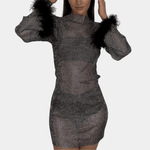 Mini Jurk met Glinsterende Stof en Veren - Women Summer Dress - Jurkjes.co