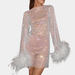 Mini Jurk met Glinsterende Stof en Veren - Women Summer Dress - Jurkjes.co