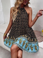 Mini Jurk met Halterneck en Patchwork Print - Midi Dresses - Jurkjes.co