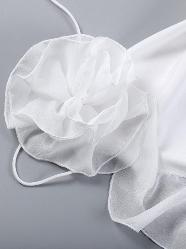 Mini Jurk met Halternek en Bloemaccenten - Mini Dresses - Jurkjes.co
