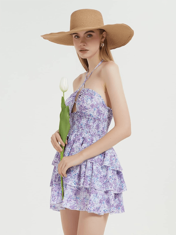 Mini Jurk met Halternek en Bloemenprint - Mini Dresses - Jurkjes.co