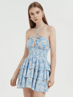 Mini Jurk met Halternek en Bloemenprint - Mini Dresses - Jurkjes.co