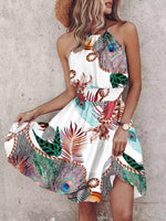 Mini Jurk met Halternek en Tropische Print - Mini Dresses - Jurkjes.co