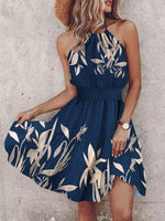 Mini Jurk met Halternek en Tropische Print - Mini Dresses - Jurkjes.co