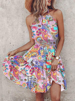 Mini Jurk met Halternek en Tropische Print - Mini Dresses - Jurkjes.co