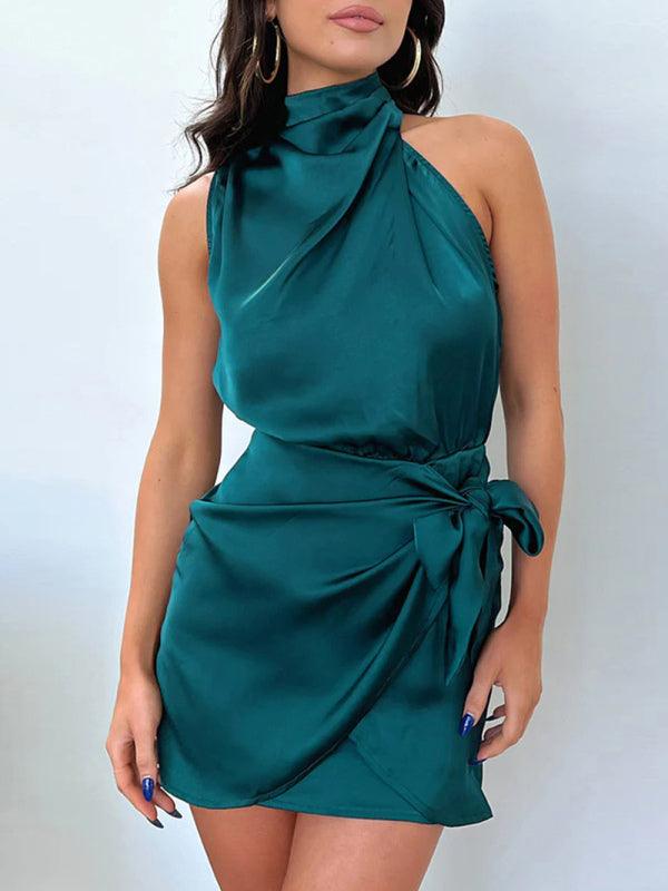 Mini Jurk met Halternekkraag en Drapé - Mini Dresses - Jurkjes.co