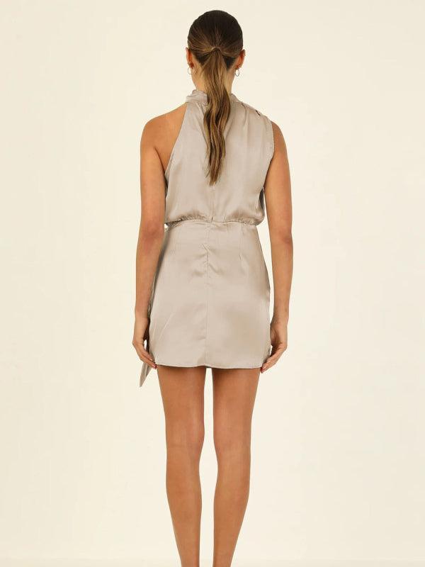 Mini Jurk met Halternekkraag en Drapé - Mini Dresses - Jurkjes.co