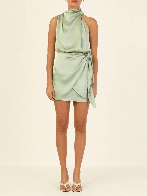 Mini Jurk met Halternekkraag en Drapé - Mini Dresses - Jurkjes.co