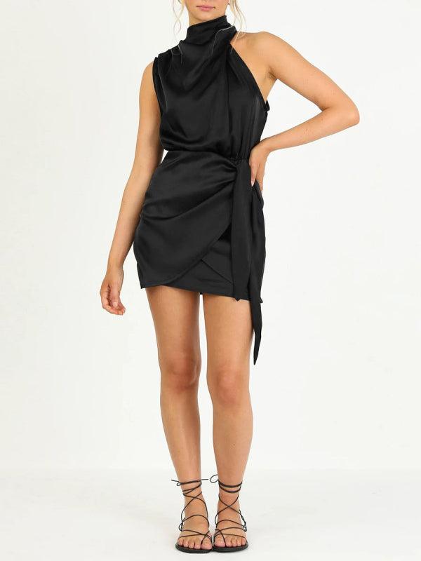 Mini Jurk met Halternekkraag en Drapé - Mini Dresses - Jurkjes.co