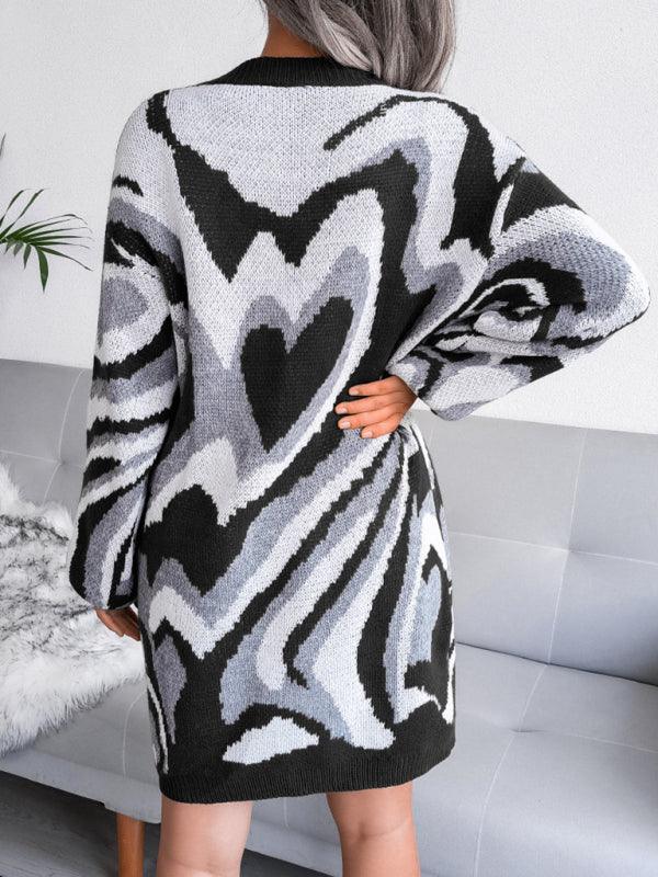 Mini Jurk met Hartjespatroon en Lange Mouwen - Mini Dresses - Jurkjes.co