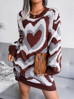 Mini Jurk met Hartjespatroon en Lange Mouwen - Mini Dresses - Jurkjes.co