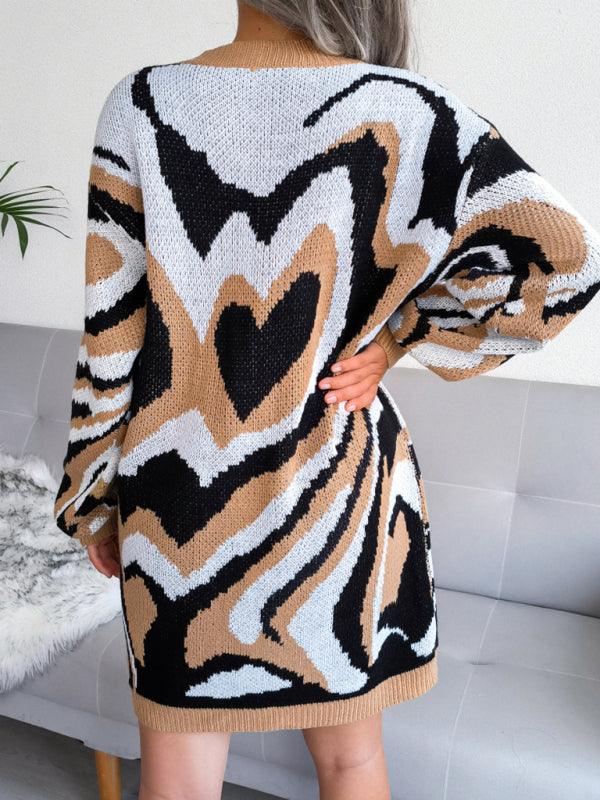 Mini Jurk met Hartjespatroon en Lange Mouwen - Mini Dresses - Jurkjes.co