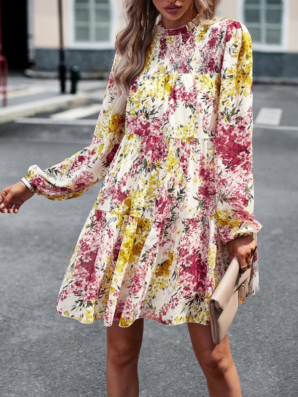 Mini Jurk met Hoge Hals en Bloemenprint - Mini Dresses - Jurkjes.co