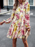 Mini Jurk met Hoge Hals en Bloemenprint - Mini Dresses - Jurkjes.co