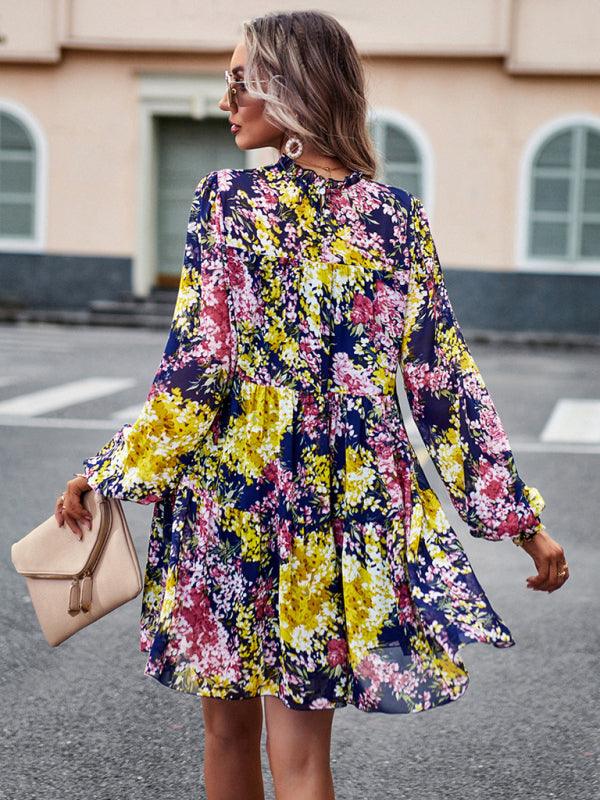 Mini Jurk met Hoge Hals en Bloemenprint - Mini Dresses - Jurkjes.co