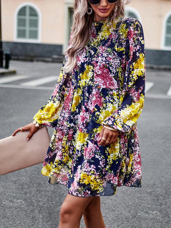 Mini Jurk met Hoge Hals en Bloemenprint - Mini Dresses - Jurkjes.co