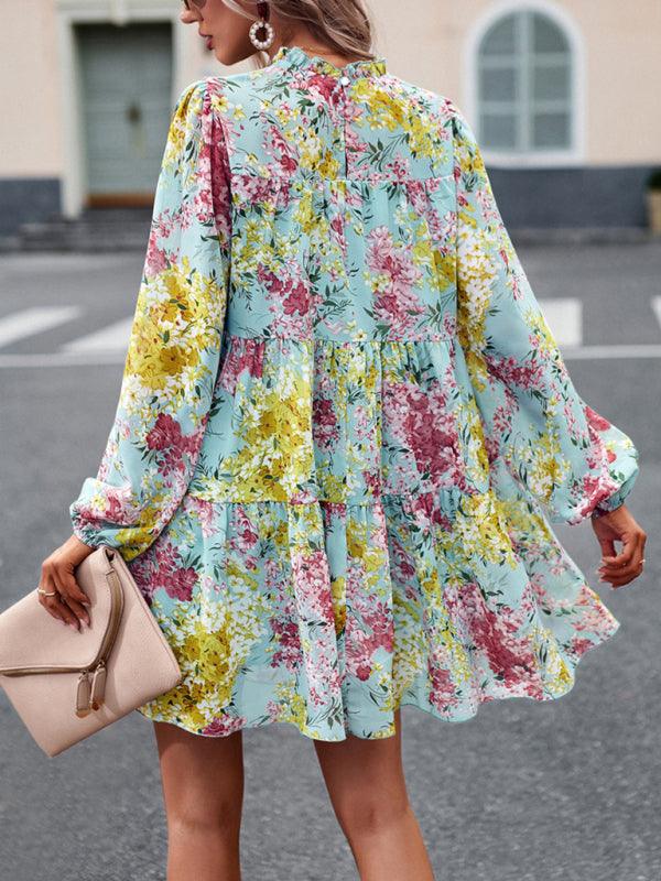 Mini Jurk met Hoge Hals en Bloemenprint - Mini Dresses - Jurkjes.co