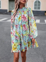 Mini Jurk met Hoge Hals en Bloemenprint - Mini Dresses - Jurkjes.co