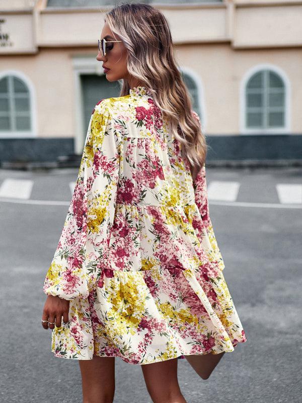 Mini Jurk met Hoge Hals en Bloemenprint - Mini Dresses - Jurkjes.co