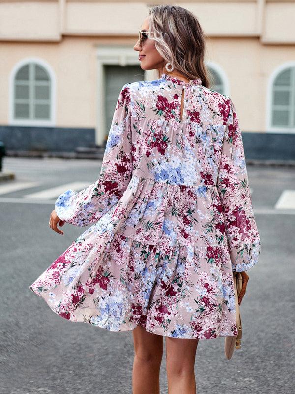 Mini Jurk met Hoge Hals en Bloemenprint - Mini Dresses - Jurkjes.co