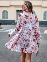 Mini Jurk met Hoge Hals en Bloemenprint - Mini Dresses - Jurkjes.co