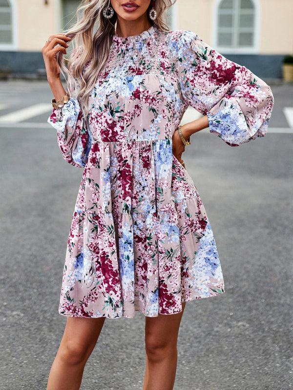 Mini Jurk met Hoge Hals en Bloemenprint - Mini Dresses - Jurkjes.co