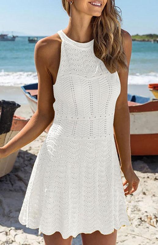 Mini Jurk met Hoge Hals en Effen Design - Mini Dresses - Jurkjes.co