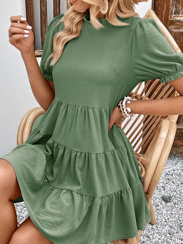 Mini Jurk met Hoge Hals en Kapmouwtjes - Mini Dresses - Jurkjes.co