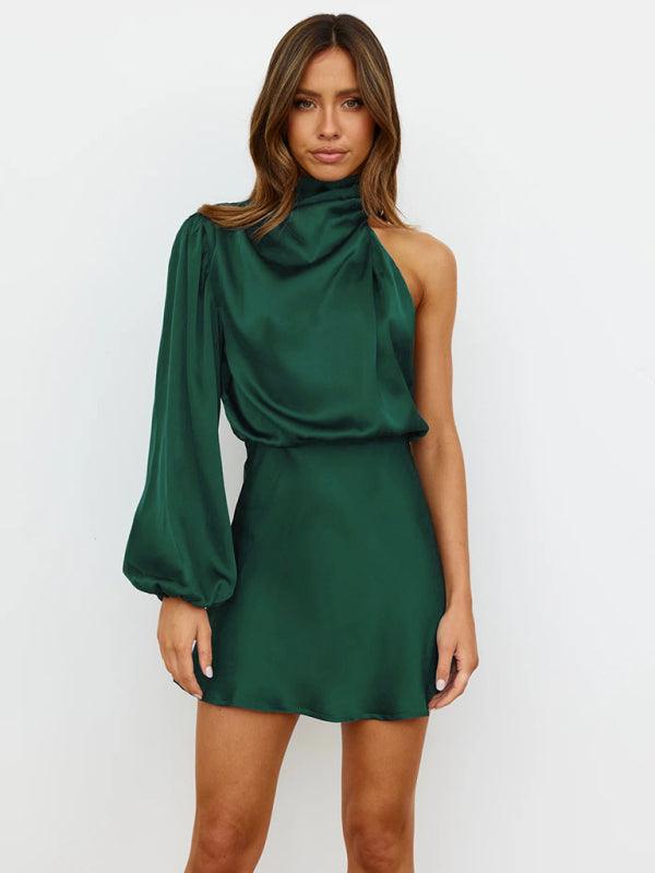Mini Jurk met Hoge Hals en One-Shoulder - Mini Dresses - Jurkjes.co